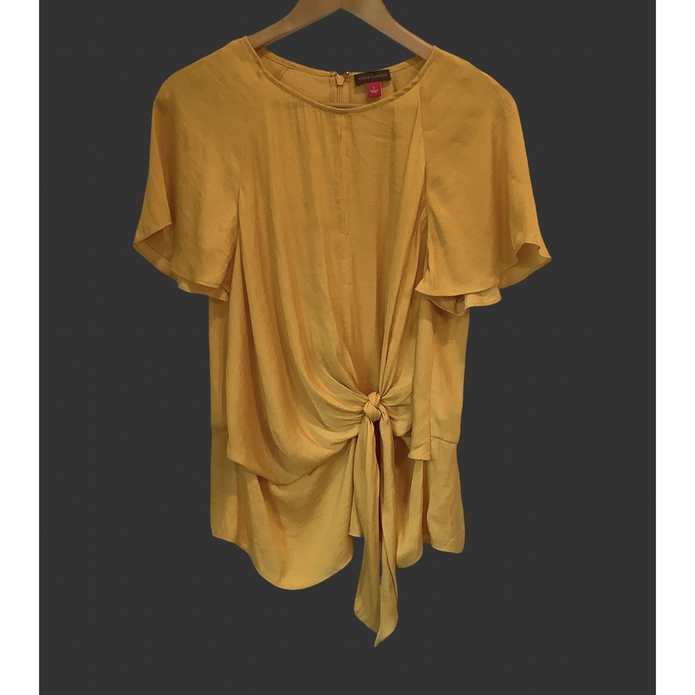 Vince Camuto Mustard Yellow Flutter Sleeve Sexy Draped Blouse Sophisticated Top